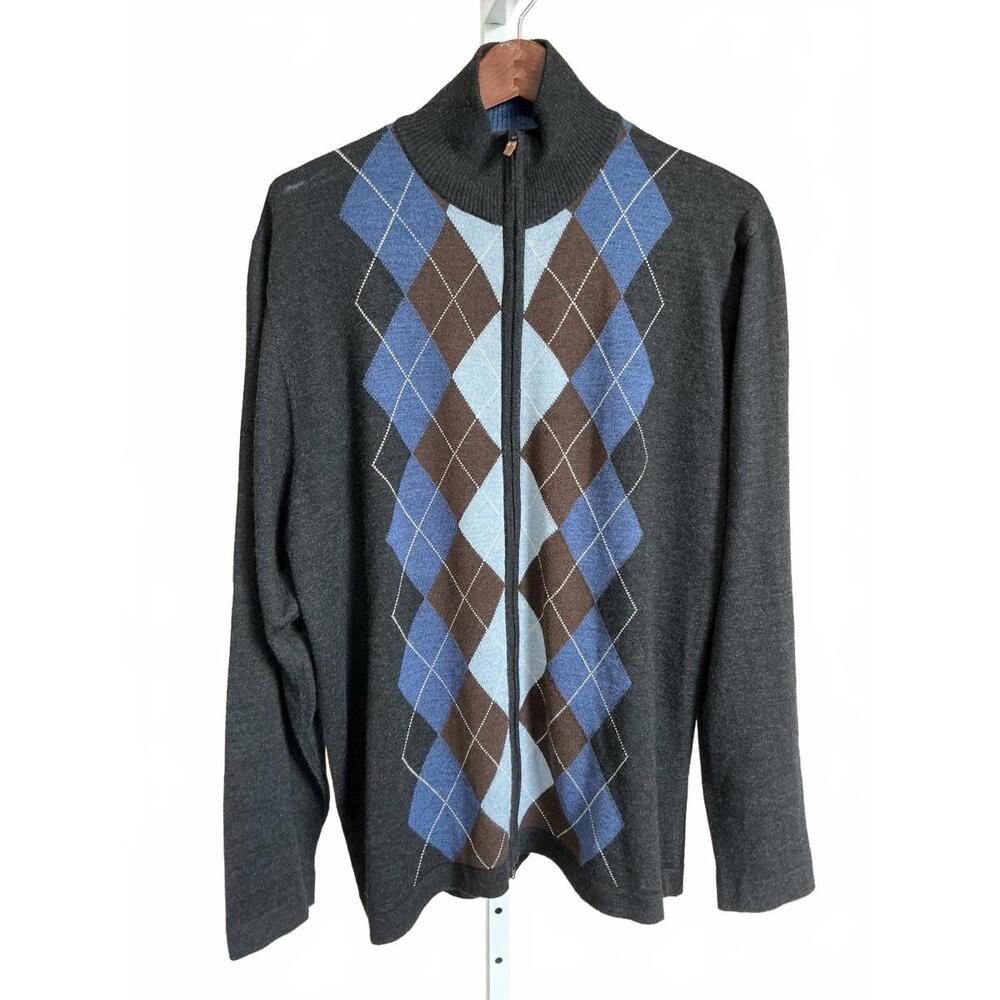 Toscano Mens Merino Wool Argyle Zip Up Academia Cardigan Size XL
Tall Preppy